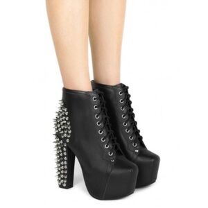 Jeffrey Campbell Black Silver Spike Ankle Pump Boots